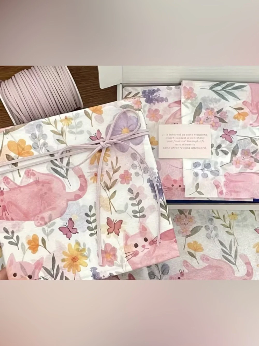 60pc Floral Pink Cat Tissue Paper